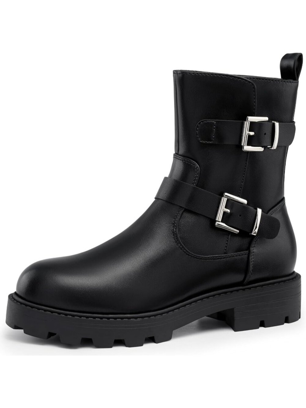 Women's Black Leather Chelsea Ankle Boots Side Elastic Zip Casual Booties